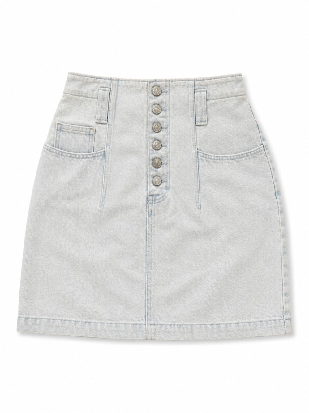 Vintage 90's Light Wash Denim Button-Front Mini Skirt, Size 11/12